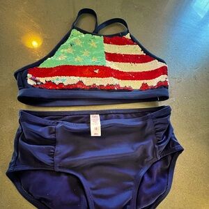 Justice American Flag sequin bikini, Size 12